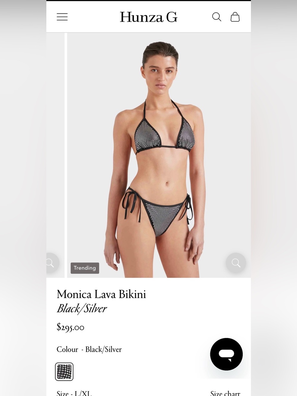 Hunza G Black and Silver Mesh Triangle Bikini